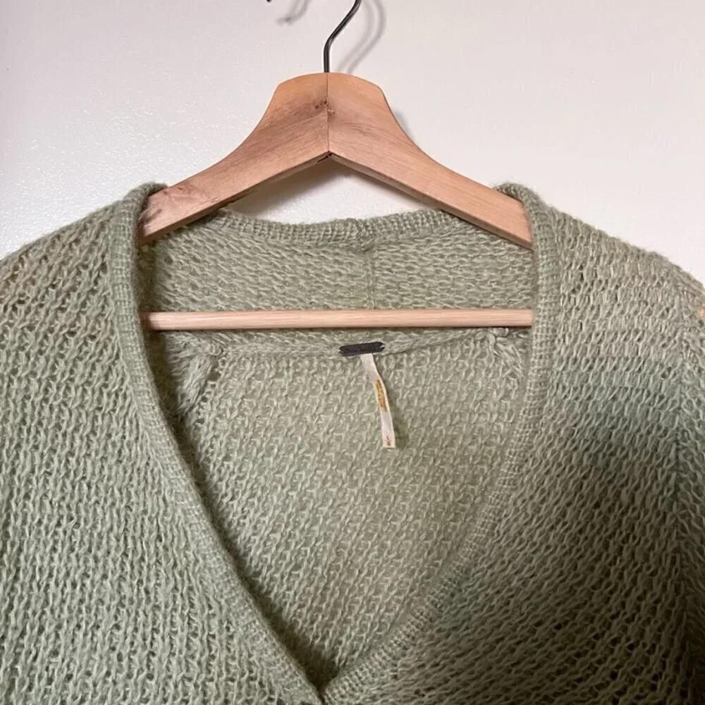 Free People Mint Green Mohair Blend Knit Crop Cardigan L​​​​​​​​​​​